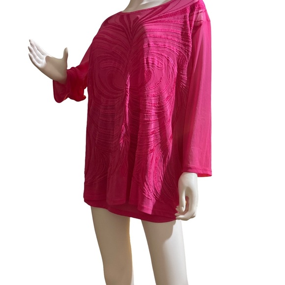 INC Fuchsia top (L) 3/4 sleeve thin shimmer - Picture 1 of 5